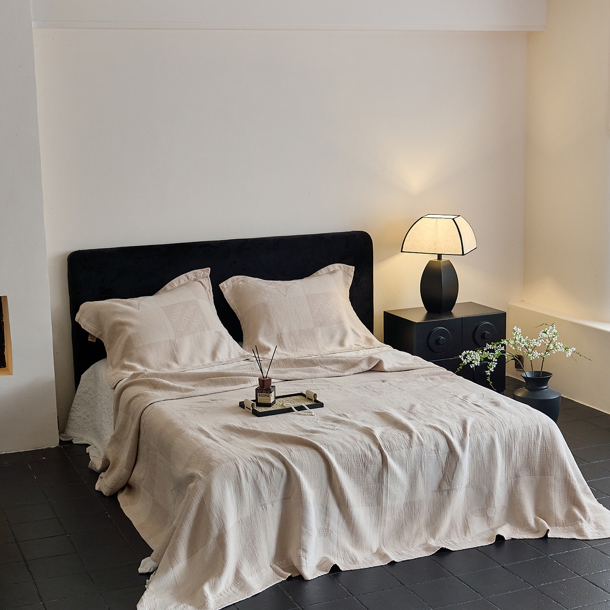 91家纺网 家纺一手货源 找家纺 沐瑟家纺 2025新款全棉纱布双层纱床盖三件套床盖 LV本色