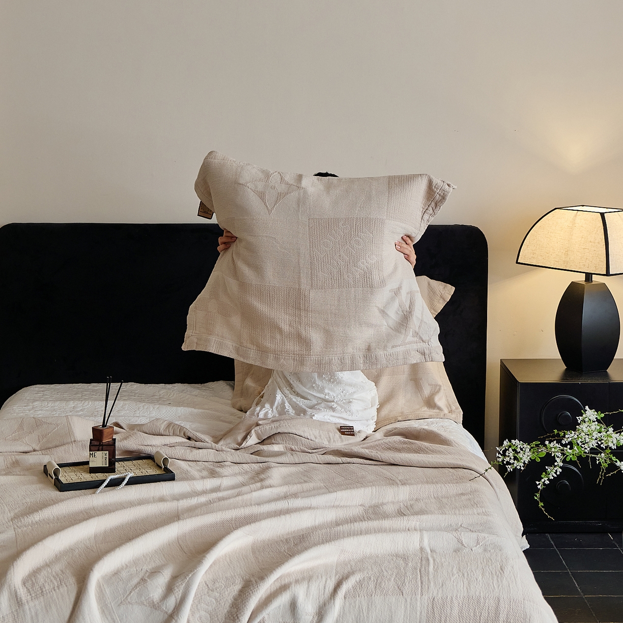 91家纺网 家纺一手货源 找家纺 沐瑟家纺 2025新款全棉纱布双层纱床盖三件套床盖 LV本色