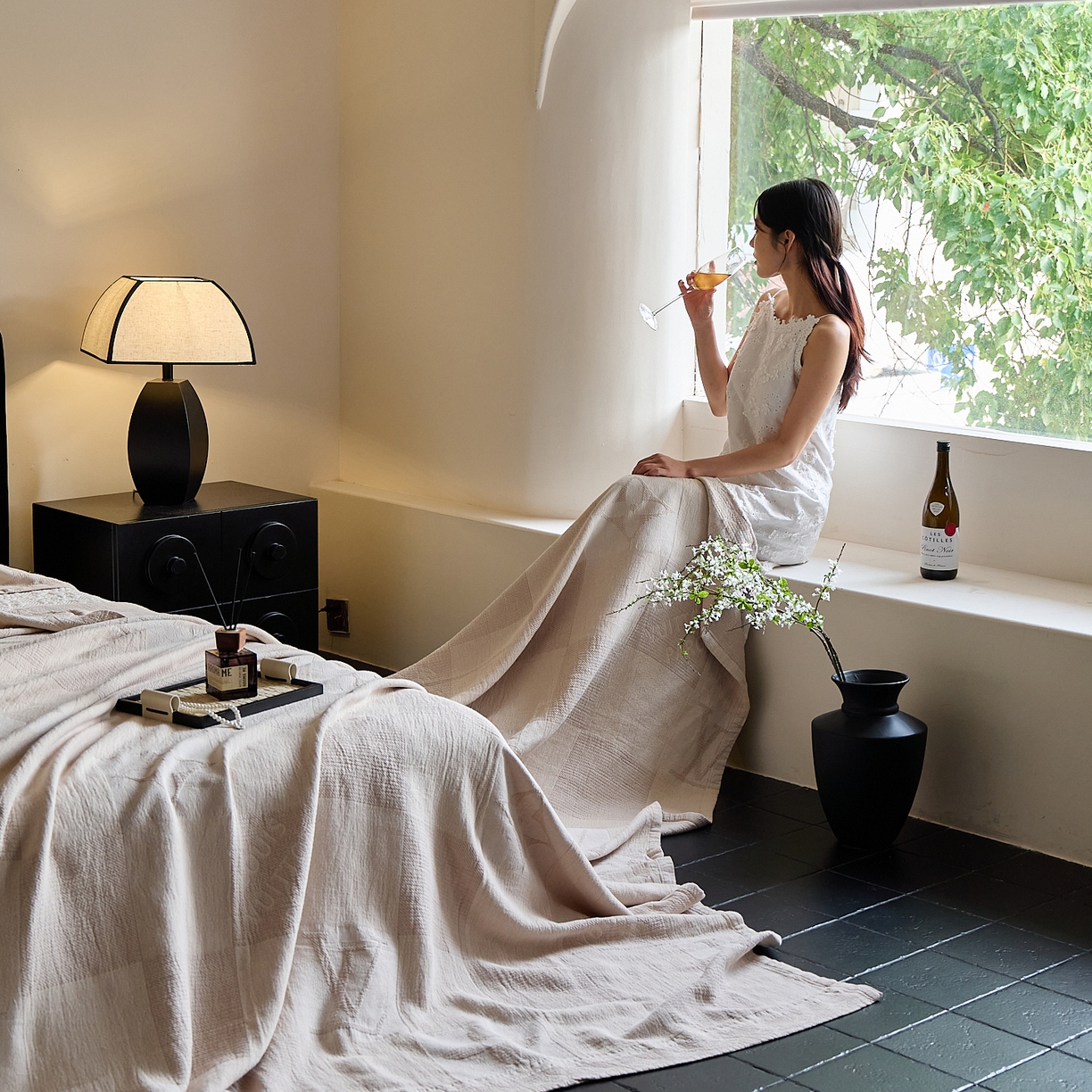 91家纺网 家纺一手货源 找家纺 沐瑟家纺 2025新款全棉纱布双层纱床盖三件套床盖 LV本色