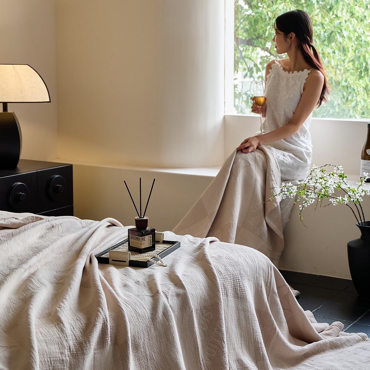 91家纺网 家纺一手货源 找家纺 沐瑟家纺 2025新款全棉纱布双层纱床盖三件套床盖 LV本色