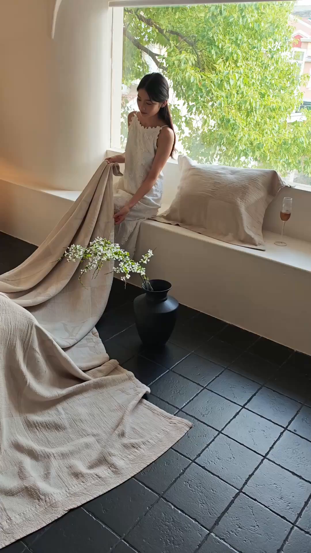 91家纺网 家纺一手货源 找家纺 沐瑟家纺 2025新款全棉纱布双层纱床盖三件套床盖 LV本色