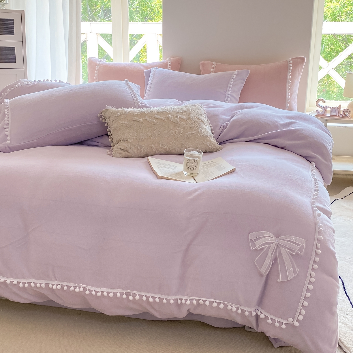 91家纺网 家纺一手货源 找家纺 二八年华 2025新款小毛球牛奶绒四件套 烟紫