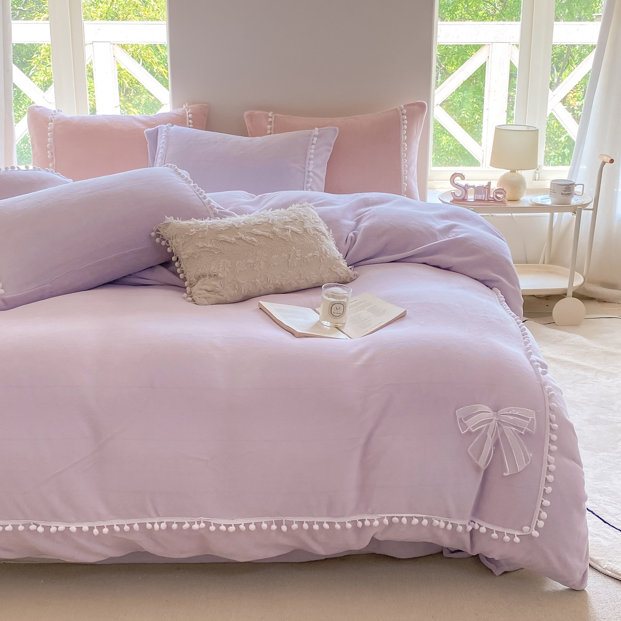 91家纺网 家纺一手货源 找家纺 二八年华 2025新款小毛球牛奶绒四件套 烟紫