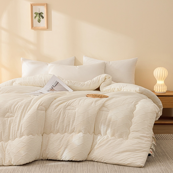 91家纺网 家纺一手货源 找家纺 爱彼家纺 2025新款直播热卖A类菱形格提花大豆被春秋被冬被 菱形提花大豆被-米白