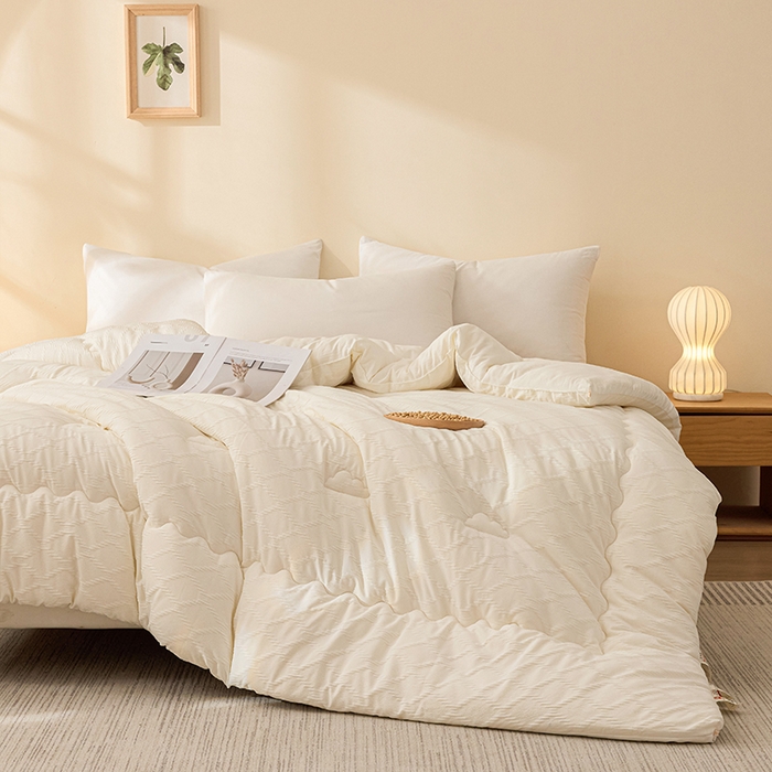 91家纺网 家纺一手货源 找家纺 爱彼家纺 2025新款直播热卖A类菱形格提花大豆被春秋被冬被 菱形提花大豆被-米白