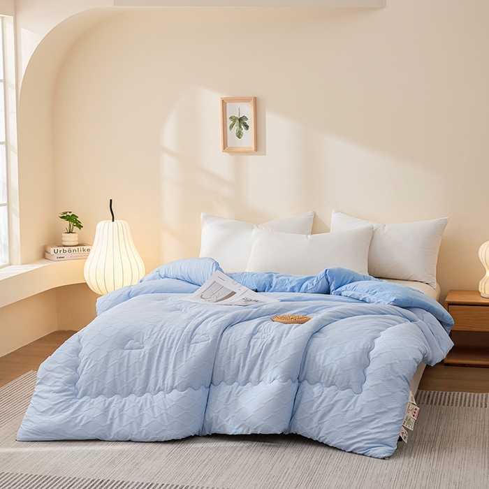 91家纺网 家纺一手货源 找家纺 爱彼家纺 2025新款直播热卖A类菱形格提花大豆被春秋被冬被 菱形提花大豆被-天蓝
