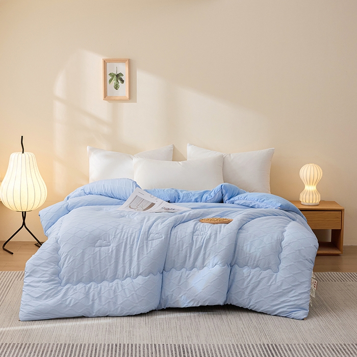 91家纺网 家纺一手货源 找家纺 爱彼家纺 2025新款直播热卖A类菱形格提花大豆被春秋被冬被 菱形提花大豆被-天蓝