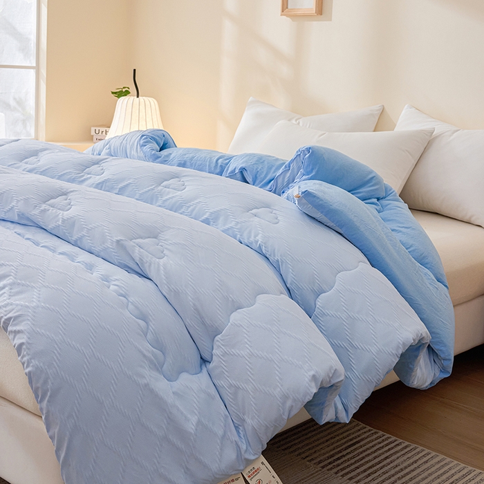 91家纺网 家纺一手货源 找家纺 爱彼家纺 2025新款直播热卖A类菱形格提花大豆被春秋被冬被 菱形提花大豆被-天蓝