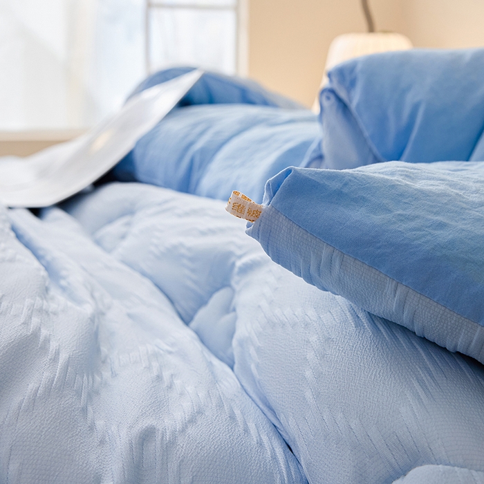 91家纺网 家纺一手货源 找家纺 爱彼家纺 2025新款直播热卖A类菱形格提花大豆被春秋被冬被 菱形提花大豆被-天蓝