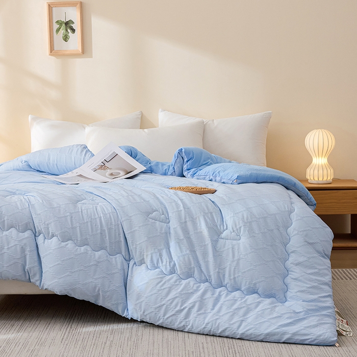 91家纺网 家纺一手货源 找家纺 爱彼家纺 2025新款直播热卖A类菱形格提花大豆被春秋被冬被 菱形提花大豆被-天蓝