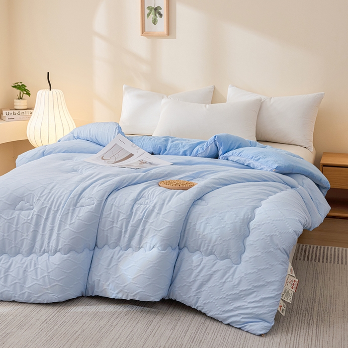 91家纺网 家纺一手货源 找家纺 爱彼家纺 2025新款直播热卖A类菱形格提花大豆被春秋被冬被 菱形提花大豆被-天蓝