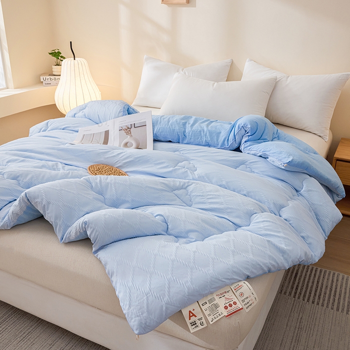 91家纺网 家纺一手货源 找家纺 爱彼家纺 2025新款直播热卖A类菱形格提花大豆被春秋被冬被 菱形提花大豆被-天蓝