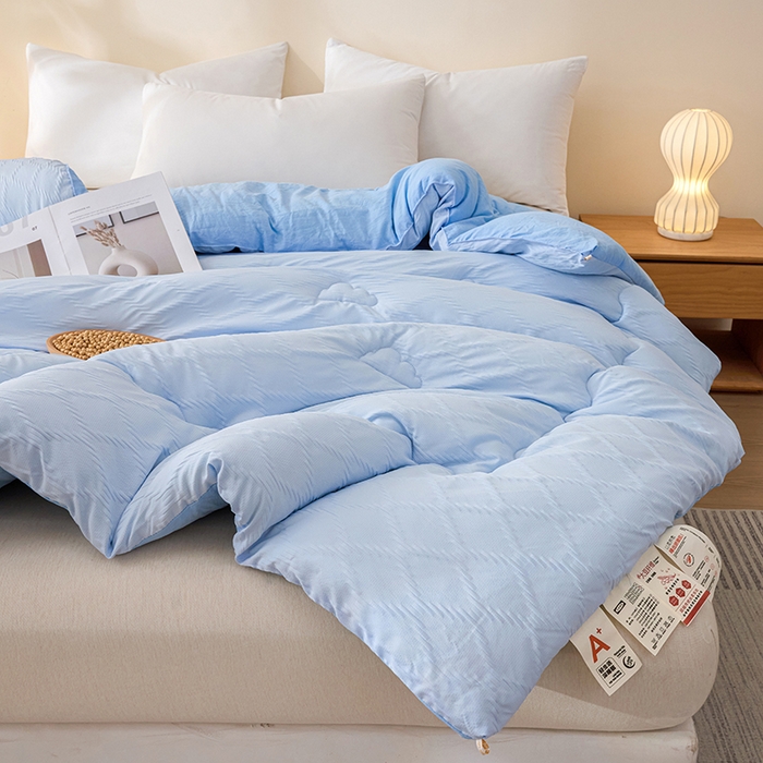 91家纺网 家纺一手货源 找家纺 爱彼家纺 2025新款直播热卖A类菱形格提花大豆被春秋被冬被 菱形提花大豆被-天蓝