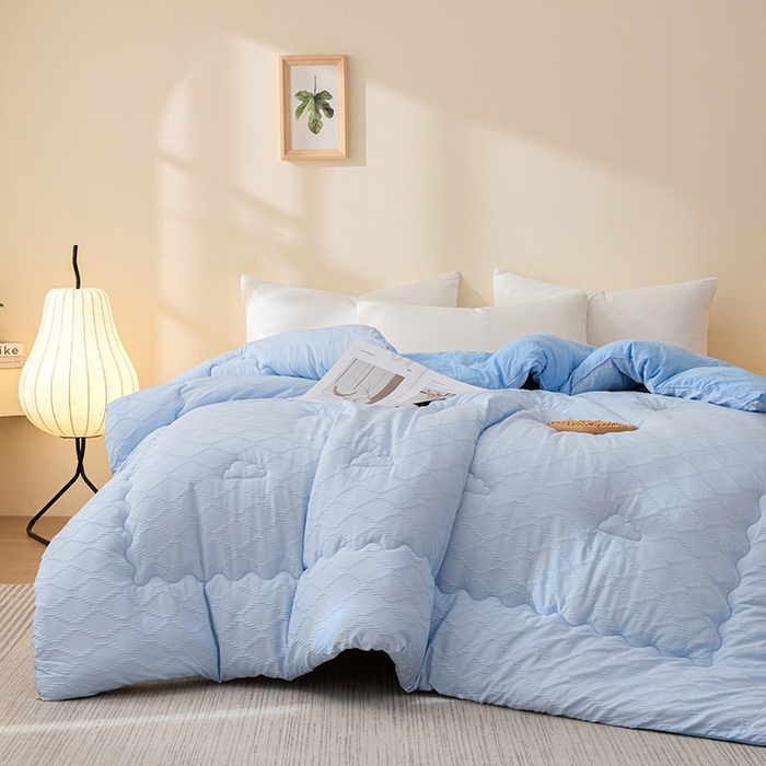 91家纺网 家纺一手货源 找家纺 爱彼家纺 2025新款直播热卖A类菱形格提花大豆被春秋被冬被 菱形提花大豆被-天蓝