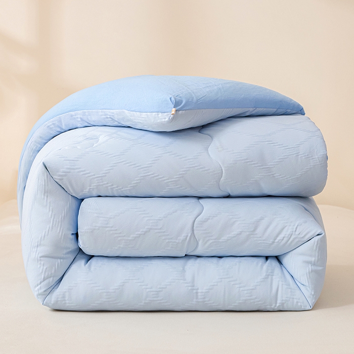 91家纺网 家纺一手货源 找家纺 爱彼家纺 2025新款直播热卖A类菱形格提花大豆被春秋被冬被 菱形提花大豆被-天蓝