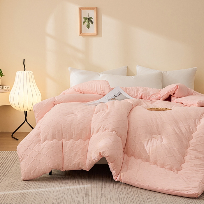 91家纺网 家纺一手货源 找家纺 爱彼家纺 2025新款直播热卖A类菱形格提花大豆被春秋被冬被 菱形提花大豆被-玉粉