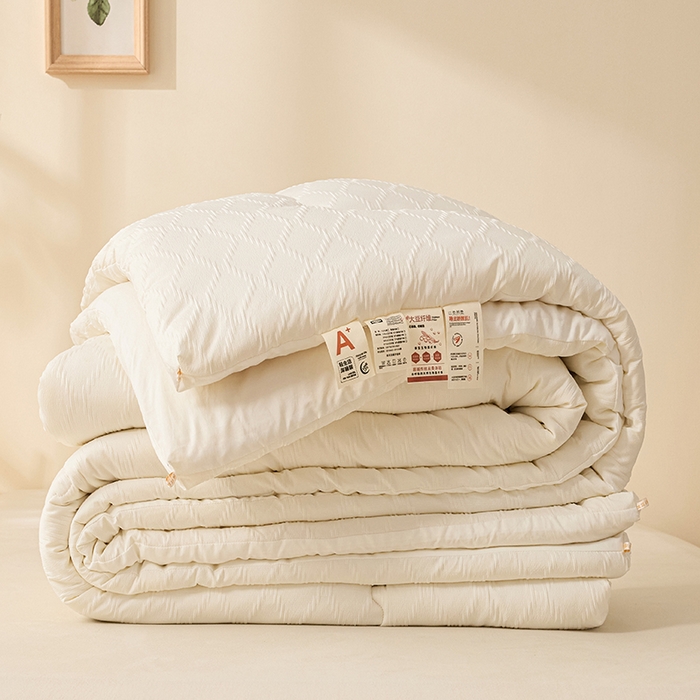 爱彼家纺 2025新款直播热卖A类菱形格提花大豆被春秋被冬被 菱形提花大豆被-米白