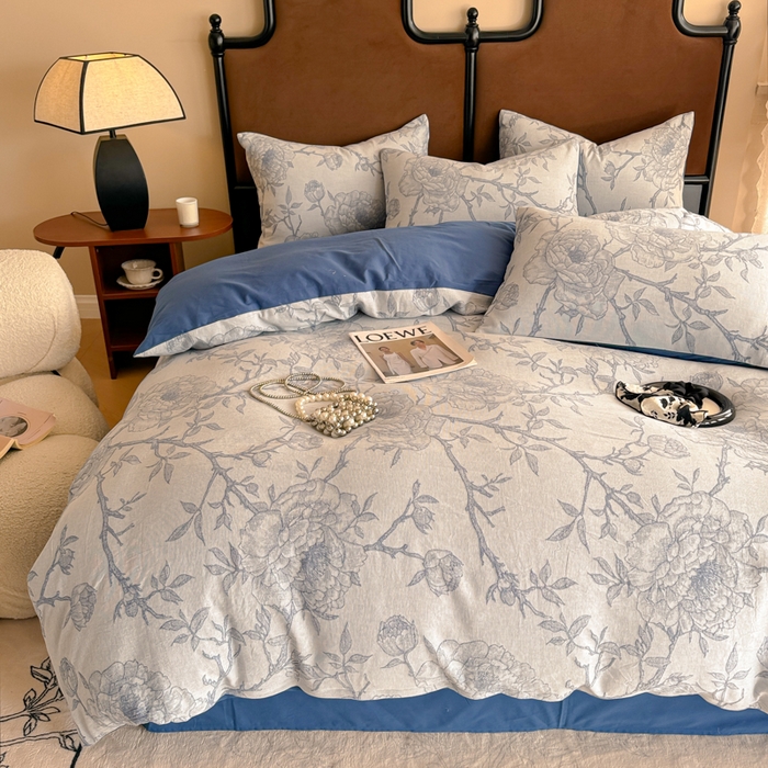 91家纺网 家纺一手货源 找家纺 眠博士 2025新款全棉提花磨毛加厚保暖四件套 提花磨毛套件-馥郁