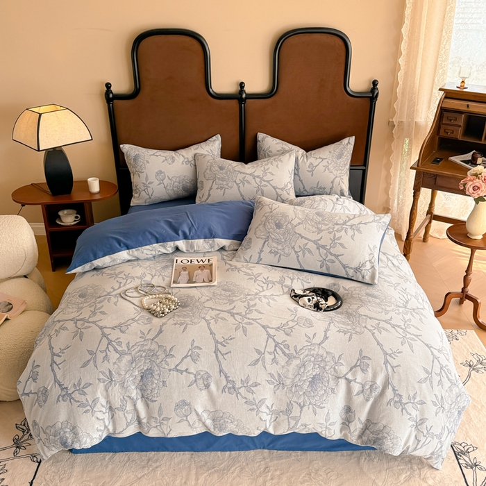 91家纺网 家纺一手货源 找家纺 眠博士 2025新款全棉提花磨毛加厚保暖四件套 提花磨毛套件-馥郁