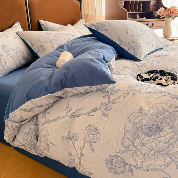 91家纺网 家纺一手货源 找家纺 眠博士 2025新款全棉提花磨毛加厚保暖四件套 提花磨毛套件-馥郁