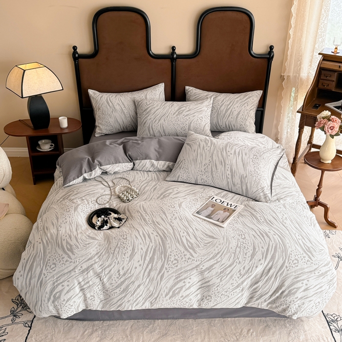 91家纺网 家纺一手货源 找家纺 眠博士 2025新款全棉提花磨毛加厚保暖四件套 提花磨毛套件-流年-灰