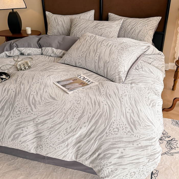 91家纺网 家纺一手货源 找家纺 眠博士 2025新款全棉提花磨毛加厚保暖四件套 提花磨毛套件-流年-灰