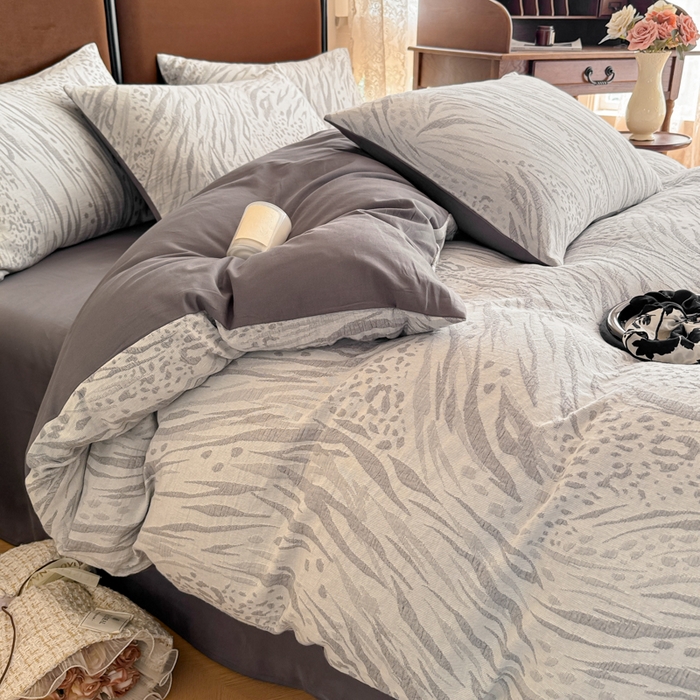91家纺网 家纺一手货源 找家纺 眠博士 2025新款全棉提花磨毛加厚保暖四件套 提花磨毛套件-流年-灰