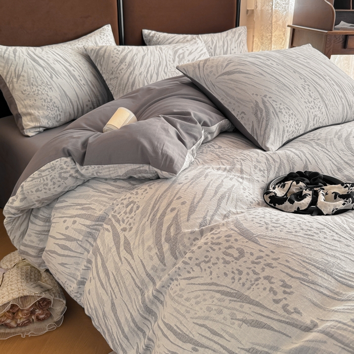 91家纺网 家纺一手货源 找家纺 眠博士 2025新款全棉提花磨毛加厚保暖四件套 提花磨毛套件-流年-灰