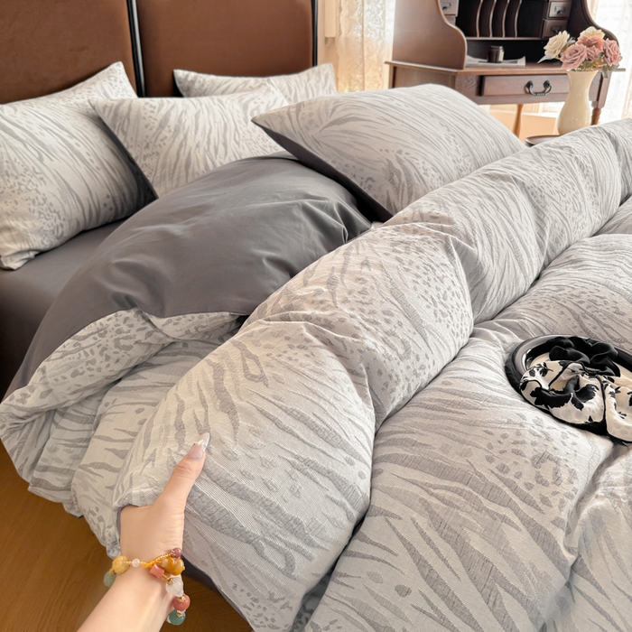 91家纺网 家纺一手货源 找家纺 眠博士 2025新款全棉提花磨毛加厚保暖四件套 提花磨毛套件-流年-灰