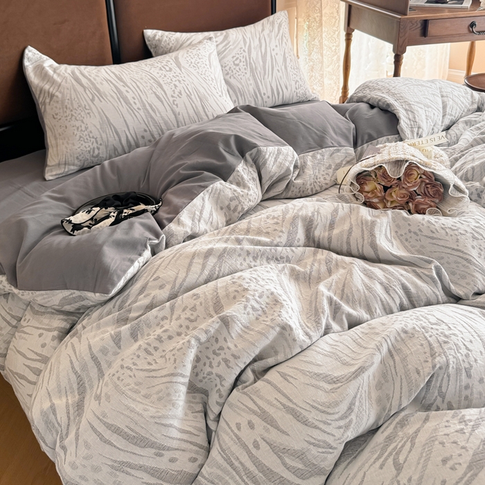 91家纺网 家纺一手货源 找家纺 眠博士 2025新款全棉提花磨毛加厚保暖四件套 提花磨毛套件-流年-灰