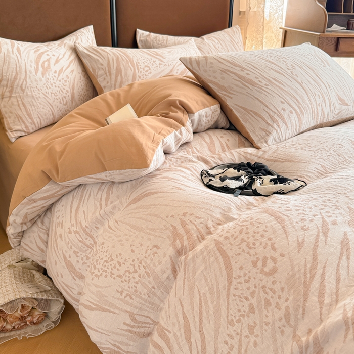 91家纺网 家纺一手货源 找家纺 眠博士 2025新款全棉提花磨毛加厚保暖四件套 提花磨毛套件-流年-咖