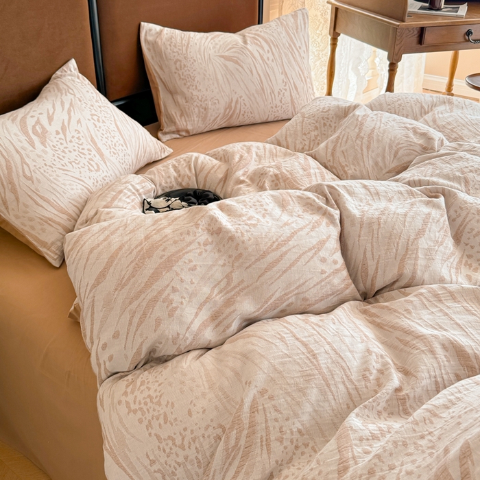 91家纺网 家纺一手货源 找家纺 眠博士 2025新款全棉提花磨毛加厚保暖四件套 提花磨毛套件-流年-咖