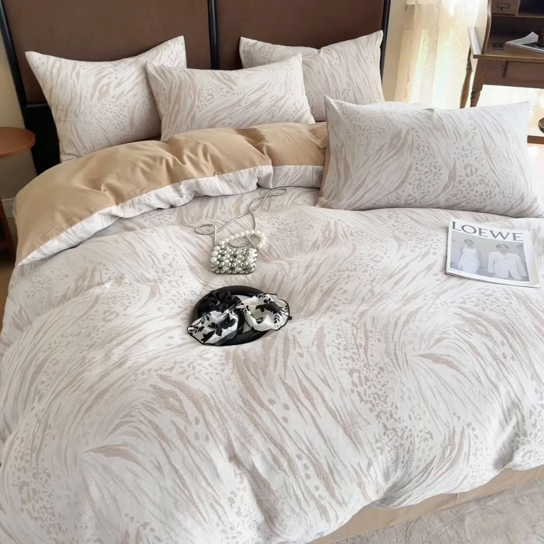 91家纺网 家纺一手货源 找家纺 眠博士 2025新款全棉提花磨毛加厚保暖四件套 提花磨毛套件-流年-咖