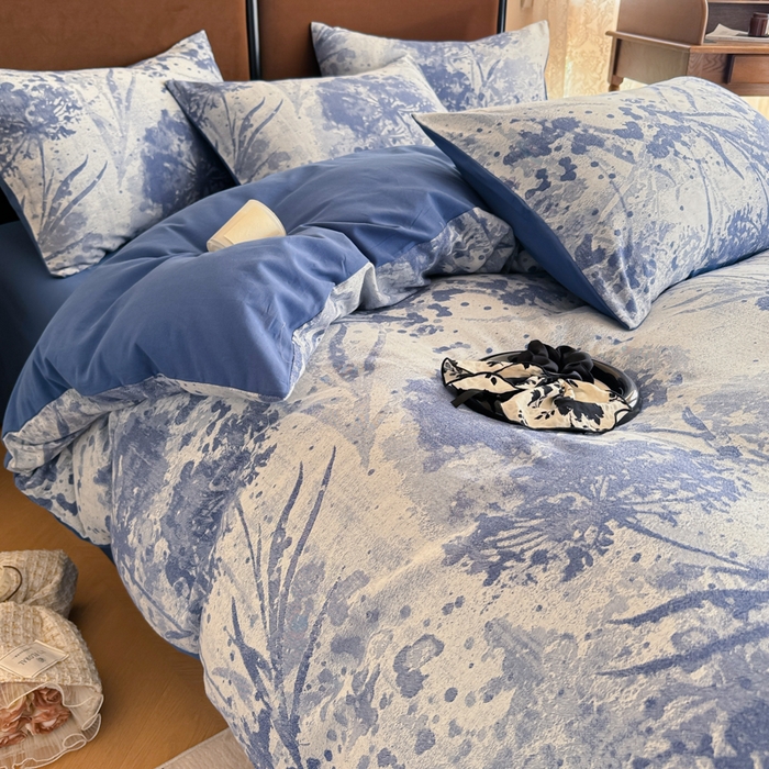 91家纺网 家纺一手货源 找家纺 眠博士 2025新款全棉提花磨毛加厚保暖四件套 提花磨毛套件-墨染