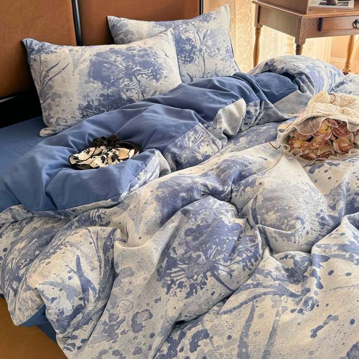 91家纺网 家纺一手货源 找家纺 眠博士 2025新款全棉提花磨毛加厚保暖四件套 提花磨毛套件-墨染