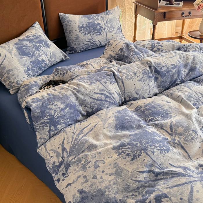 91家纺网 家纺一手货源 找家纺 眠博士 2025新款全棉提花磨毛加厚保暖四件套 提花磨毛套件-墨染