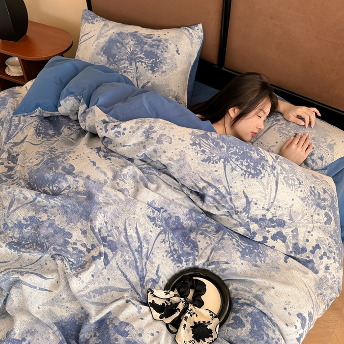 91家纺网 家纺一手货源 找家纺 眠博士 2025新款全棉提花磨毛加厚保暖四件套 提花磨毛套件-墨染