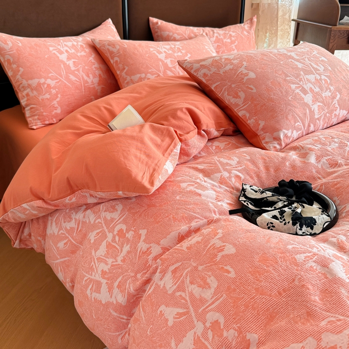 91家纺网 家纺一手货源 找家纺 眠博士 2025新款全棉提花磨毛加厚保暖四件套 提花磨毛套件-阡陌-橙