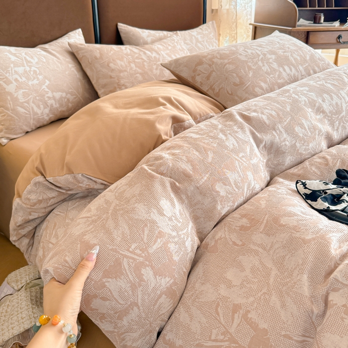 91家纺网 家纺一手货源 找家纺 眠博士 2025新款全棉提花磨毛加厚保暖四件套 提花磨毛套件-阡陌-咖