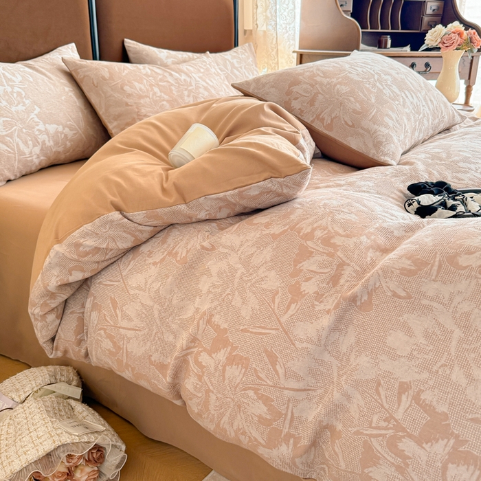 91家纺网 家纺一手货源 找家纺 眠博士 2025新款全棉提花磨毛加厚保暖四件套 提花磨毛套件-阡陌-咖