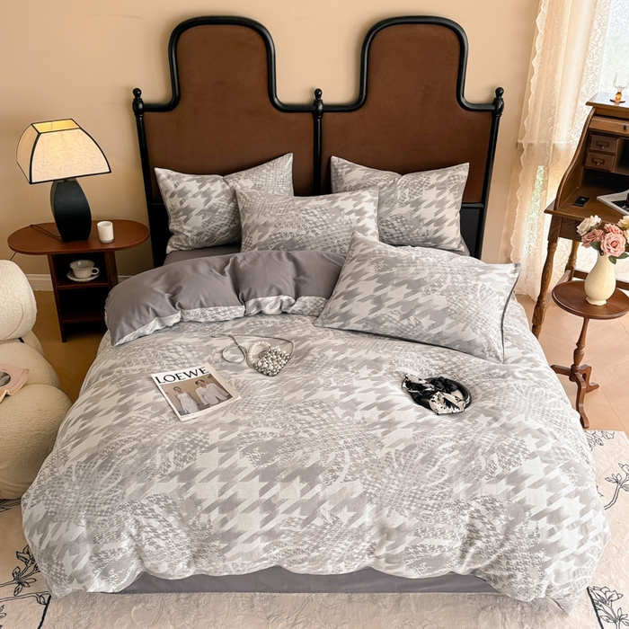 91家纺网 家纺一手货源 找家纺 眠博士 2025新款全棉提花磨毛加厚保暖四件套 提花磨毛套件-星蕴-灰