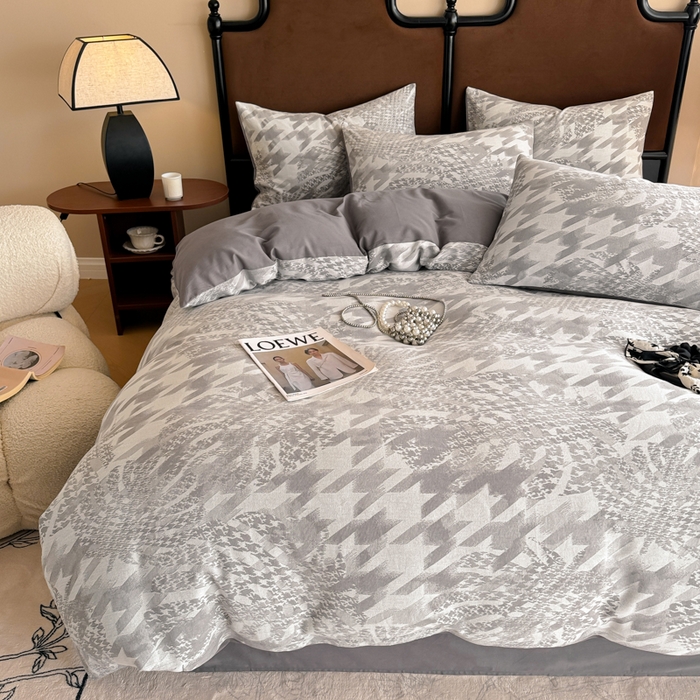 91家纺网 家纺一手货源 找家纺 眠博士 2025新款全棉提花磨毛加厚保暖四件套 提花磨毛套件-星蕴-灰