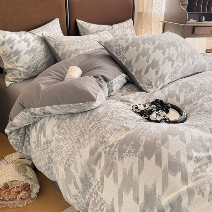 91家纺网 家纺一手货源 找家纺 眠博士 2025新款全棉提花磨毛加厚保暖四件套 提花磨毛套件-星蕴-灰