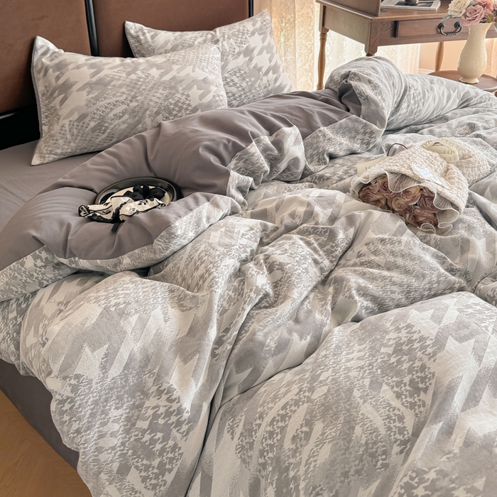 91家纺网 家纺一手货源 找家纺 眠博士 2025新款全棉提花磨毛加厚保暖四件套 提花磨毛套件-星蕴-灰
