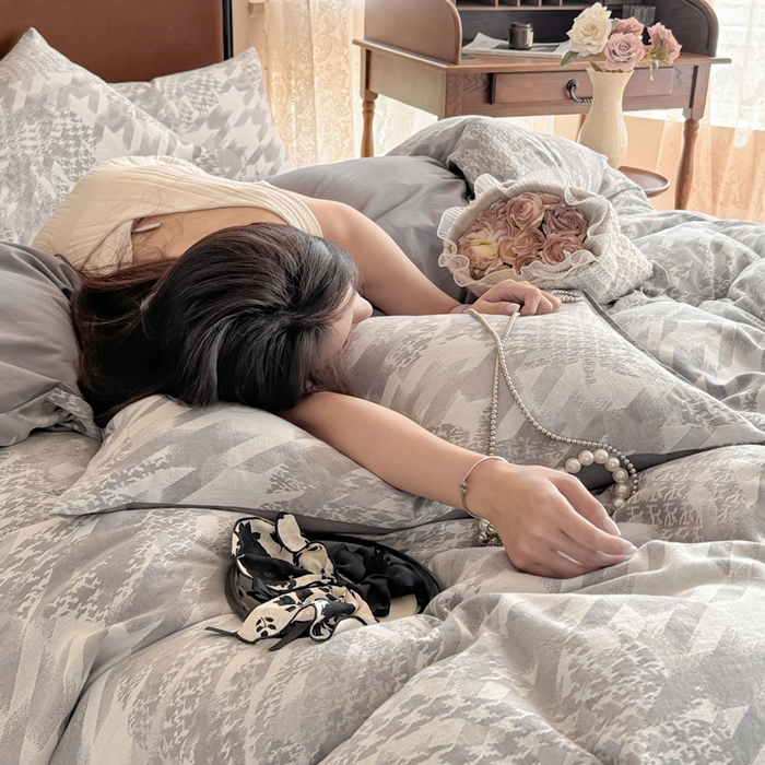 91家纺网 家纺一手货源 找家纺 眠博士 2025新款全棉提花磨毛加厚保暖四件套 提花磨毛套件-星蕴-灰