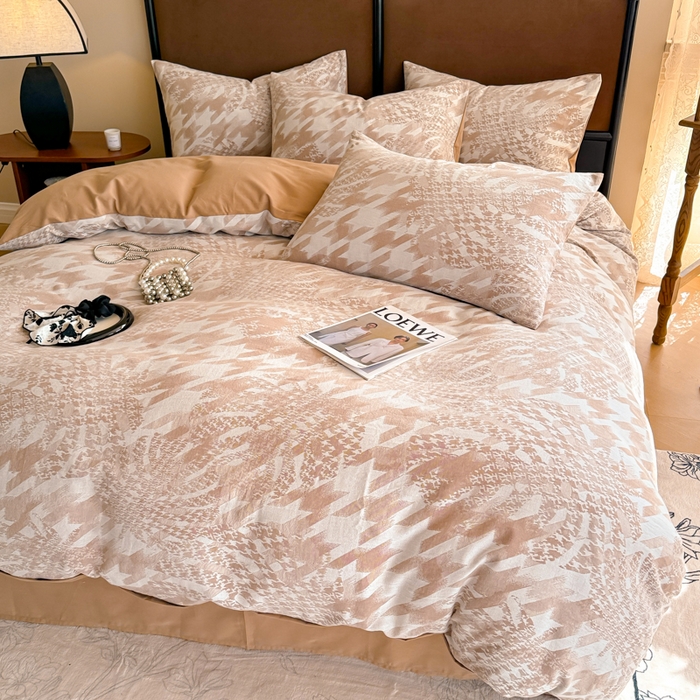 91家纺网 家纺一手货源 找家纺 眠博士 2025新款全棉提花磨毛加厚保暖四件套 提花磨毛套件-星蕴-咖