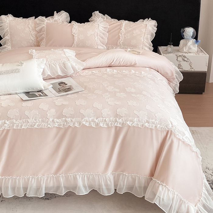 91家纺网 家纺一手货源 找家纺 （总）丞音 2025新款法式轻奢A类长绒棉50s双股100支贡缎全棉被套纯棉四件套床笠高档礼盒包装-丽芙系列