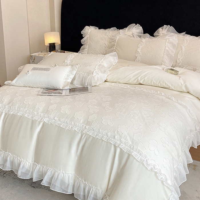 91家纺网 家纺一手货源 找家纺 （总）丞音 2025新款法式轻奢A类长绒棉50s双股100支贡缎全棉被套纯棉四件套床笠高档礼盒包装-丽芙系列