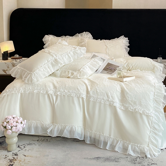 91家纺网 家纺一手货源 找家纺 （总）丞音 2025新款法式轻奢A类长绒棉50s双股100支贡缎全棉被套纯棉四件套床笠高档礼盒包装-丽芙系列