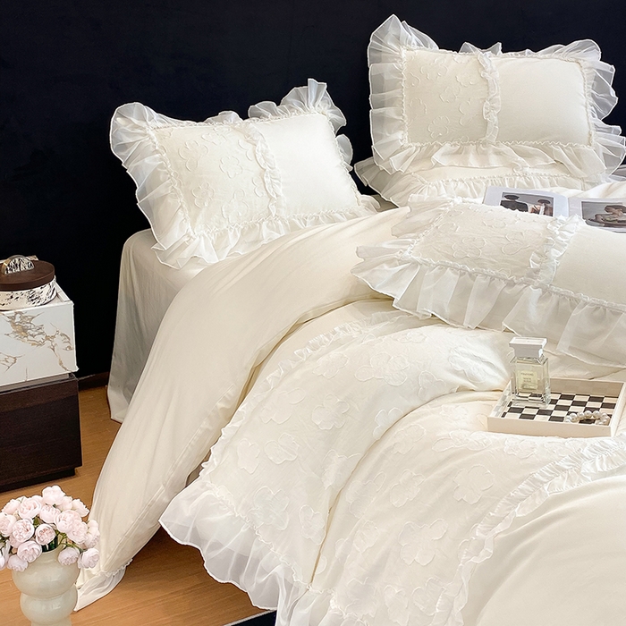 91家纺网 家纺一手货源 找家纺 （总）丞音 2025新款法式轻奢A类长绒棉50s双股100支贡缎全棉被套纯棉四件套床笠高档礼盒包装-丽芙系列